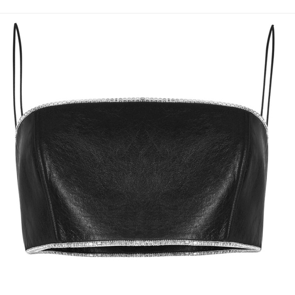 BLACK LEATHER CROPPED TOP - Picture 1 of 6